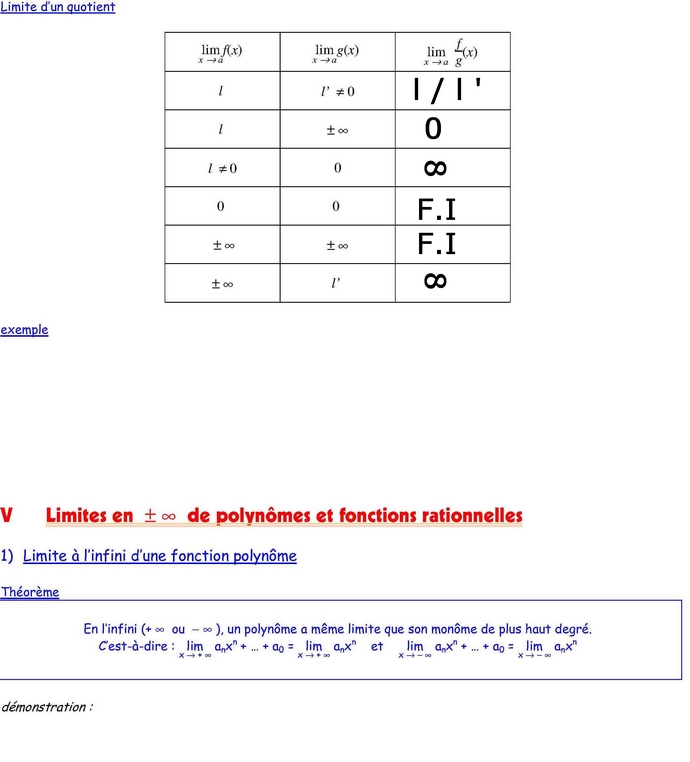 Limites Et Asymptotes : Cours De Maths En Terminale S