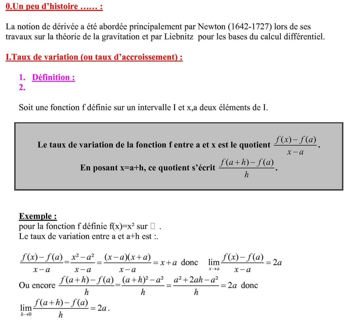 Dérivée cours de maths en terminale S