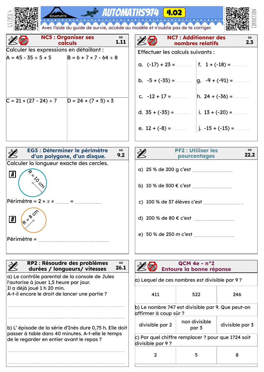 Fiche 4.02 – exercices de maths 4ème corrigés, semaine 2 : Déterminer le périmètre d’un polygone, d’un disque