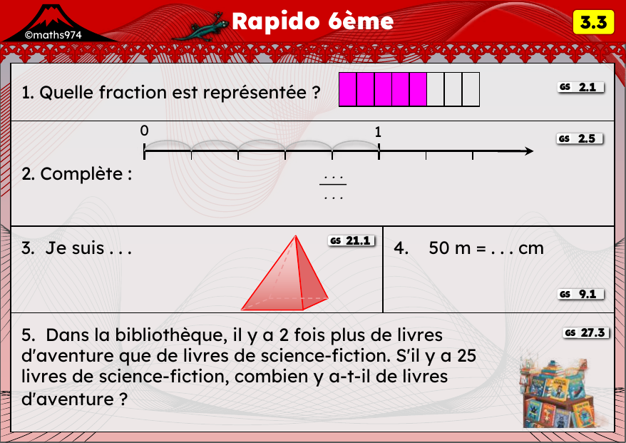 Rapido 3.3 – exercices de maths 6ème, semaine 3 : Fractions et conversions de longueurs