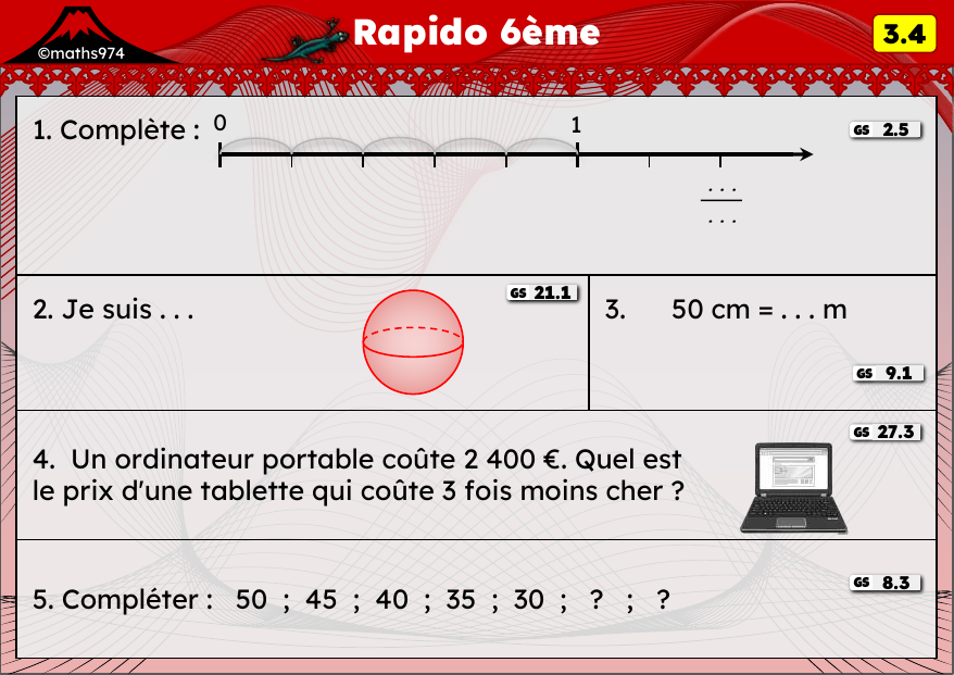 Rapido 3.4 – exercices de maths 6ème, semaine 3 : Fractions et conversions de longueurs