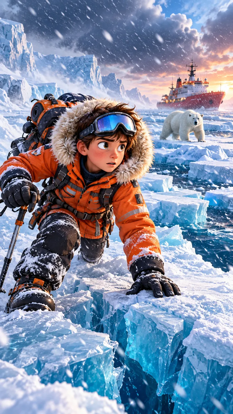 Hugo, jeune explorateur polaire, sur la banquise