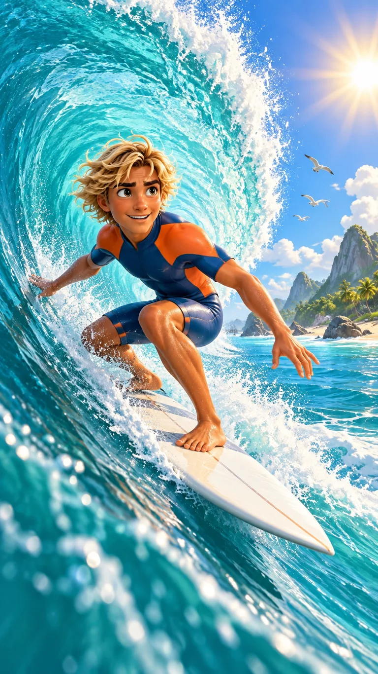 Léo, 17 ans, surfeur, sur une vague immense