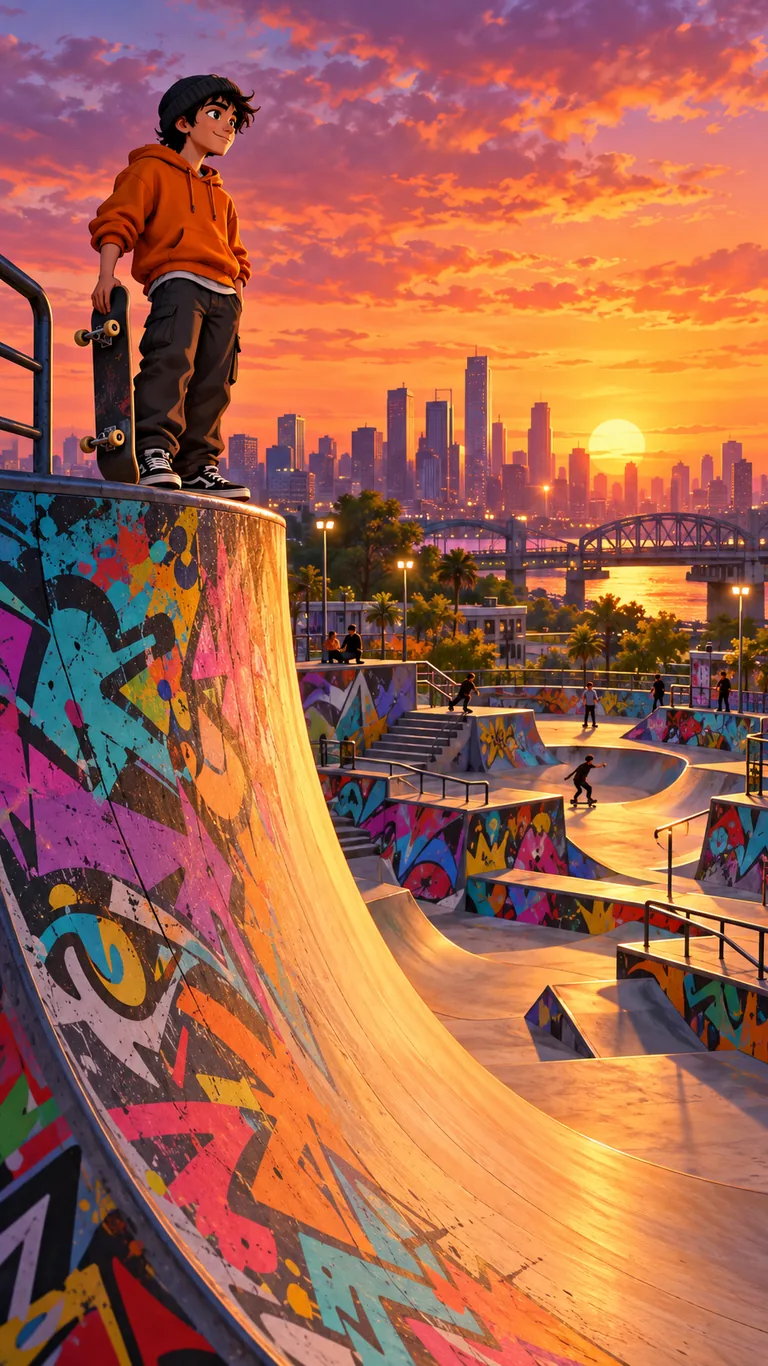 Kai, jeune skateur, au sommet de la rampe du skate park