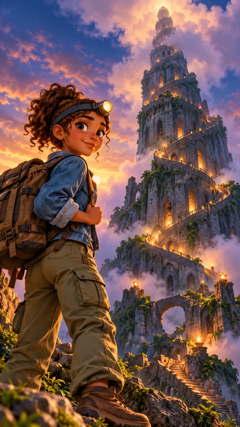 Mila, 17 ans, au pied d'une tour qui monte jusqu'aux nuages