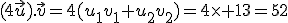 (4\vec{u}).\vec{v}=4(u_1v_1+u_2v_2)=4\times 13=52