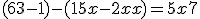 (6 + 3 - 1) - (15x - 2x + x) = 5x + 7