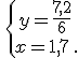 \,\{\,y=\frac{7,2}{6}\,\\x=1,7\,.