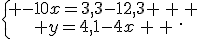 \{\begin{matrix} -10x=3,3-12,3 \, \, \\ y=4,1-4x\, \, \end{matrix}.