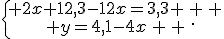 \{\begin{matrix} 2x+12,3-12x=3,3 \, \, \\ y=4,1-4x\, \, \end{matrix}.