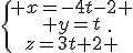 \{\begin{matrix} x=-4t-2 \\ y=t\\z=3t+2 \end{matrix}.