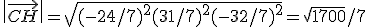 \|\vec{CH}\| = \sqrt{(-24/7)^2 + (31/7)^2 + (-32/7)^2} = \sqrt{1700}/7