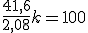 \frac{41,6}{2,08} +k =100