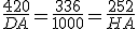 \frac{420}{DA}=\frac{336}{1000}=\frac{252}{HA}