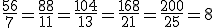 \frac{56}{7}=\frac{88}{11}=\frac{104}{13}=\frac{168}{21}=\frac{200}{25}=8