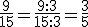 \frac{9}{15}=\frac{9:3}{15:3}=\frac{3}{5}