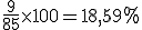 \frac{9}{85}\times   100=18,59%