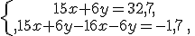 \left\{\begin{matrix} 15x+6y=32,7 \, \, \\ 15x+6y-16x-6y=-1,7\, \, \,\end{matrix}\right.