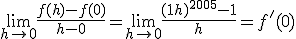 \lim_{h\mapsto  0 }\frac{f(h)-f(0)}{h-0}=\lim_{h\mapsto  0 }\frac{(1+h)^{2005}-1}{h}=f'(0)