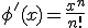 \phi'(x) = \frac{x^{n}}{n!}