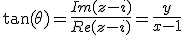 \tan(\theta)=\frac{Im(z-i)}{Re(z-i)}=\frac{y}{x-1}