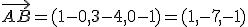 \vec{AB} = (1-0,3-4,0-1) = (1,-7,-1)