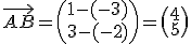 \vec{AB}=\begin{pmatrix}1-(-3)\\3-(-2)\end{pmatrix}=\begin{pmatrix}4\\5\end{pmatrix}
