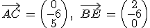 \vec{AC}\,=\,\begin{pmatrix}0\\-6\\5\end{pmatrix}\,,\quad\,\vec{BE}\,=\,\begin{pmatrix}2\\-6\\0\end{pmatrix}