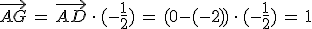 \vec{AG}\,=\,\vec{AD}\,\cdot\,(-\frac{1}{2})\,=\,(0-(-2))\,\cdot\,(-\frac{1}{2})\,=\,1