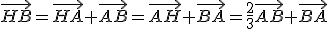 \vec{HB}=\vec{HA}+\vec{AB}=\vec{AH}+\vec{BA}=\frac{2}{3}\vec{AB}+\vec{BA}