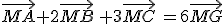 \vec{MA}+2\vec{MB}\,+3\vec{MC}\,=6\vec{MG}