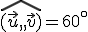 \widehat{(\vec{u},,\vec{v})}=60^{\circ}
