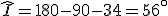 \widehat{I}=180-90-34=56^{\circ}