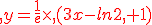 {\color{DarkRed} y=\frac{1}{e}\times (3x-ln2 +1)}