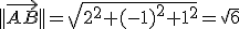 ||\vec{AB}||=\sqrt{2^2+(-1)^2+1^2}=\sqrt{6}