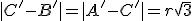 |C'-B'|=|A'-C'|=r\sqrt{3}