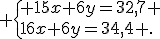  \{ 15x+6y=32,7 \\16x+6y=34,4 .