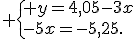  \{ y=4,05-3x\\-5x=-5,25.