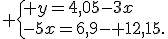  \{ y=4,05-3x\\-5x=6,9- 12,15.