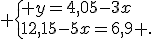  \{ y=4,05-3x\\12,15-5x=6,9 .