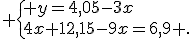  \{ y=4,05-3x\\4x+12,15-9x=6,9 .