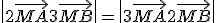  \| 2\vec{MA}+3\vec{MB}  \|= \| 3\vec{MA}+2\vec{MB}  \|