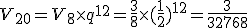  V_{20}=V_8\times   q^{12}=\frac{3}{8}\times   (\frac{1}{2})^{12}=\frac{3}{32768} 