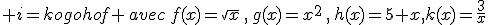  i=kogohof \,avec\,f(x)=\sqrt{x}\,,\,g(x)=x^2\,,\,h(x)=5+x,k(x)=\frac{3}{x}