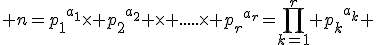  n={p_1}^{a_1}\times {p_2}^{a_2} \times .....\times {p_r}^{a_r}=\prod_{k=1}^r {p_k}^{a_k}