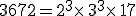3672=2^3\times 3^3\times 17
