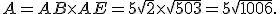 A=AB\times   AE=5\sqrt{2}\times   \sqrt{503}=5\sqrt{1006}.