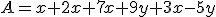 A=x+2x+7x+9y+3x-5y