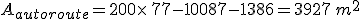 A_{autoroute}=200\times  \,77-10087-1386=3927\,m^2