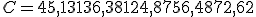 C = 45,13 + 136,38 + 124,87 + 56,48 + 72,62